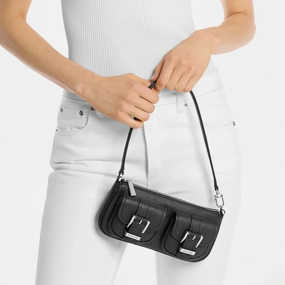 MICHAEL Michael Kors‎ Zoe Small Pebbled Leather Pouchette Bag, Black